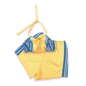 European Striped Yellow Two Piece Swimsuit